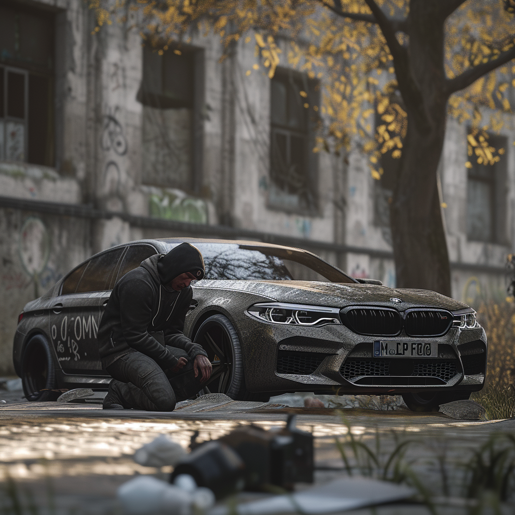 Homeless man near BMW M5F90