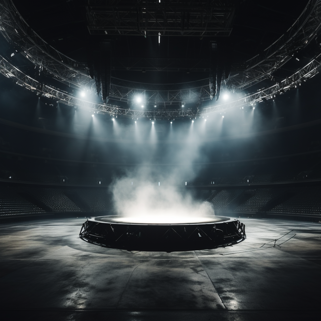 Empty circular water stage in stadium