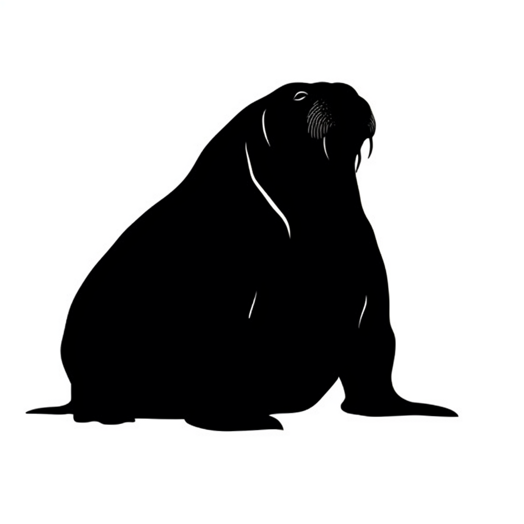 Black silhouette of robust walrus