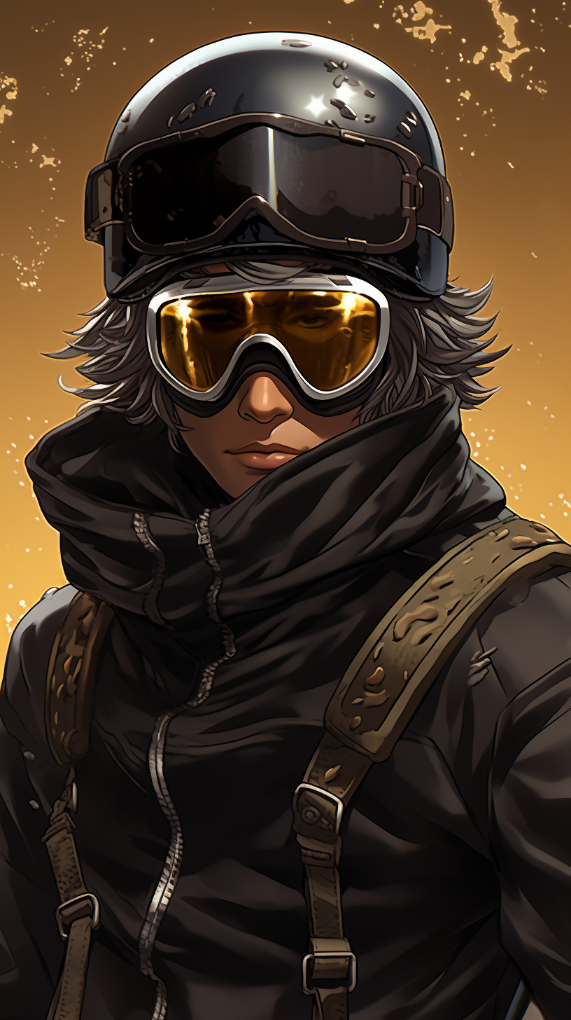 Black snowboard men wearing oversized goggles