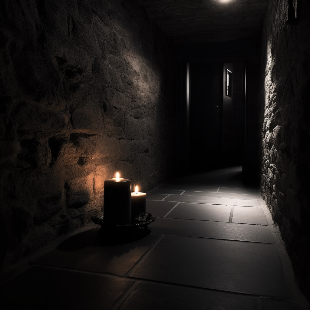 Candle in Dark Stone Room