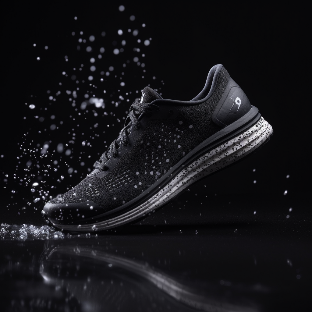 Black performance running shoe floating