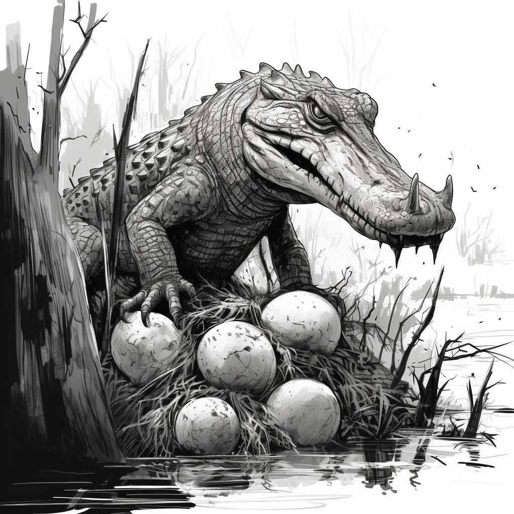 comic D&D style swamp alligator eggs