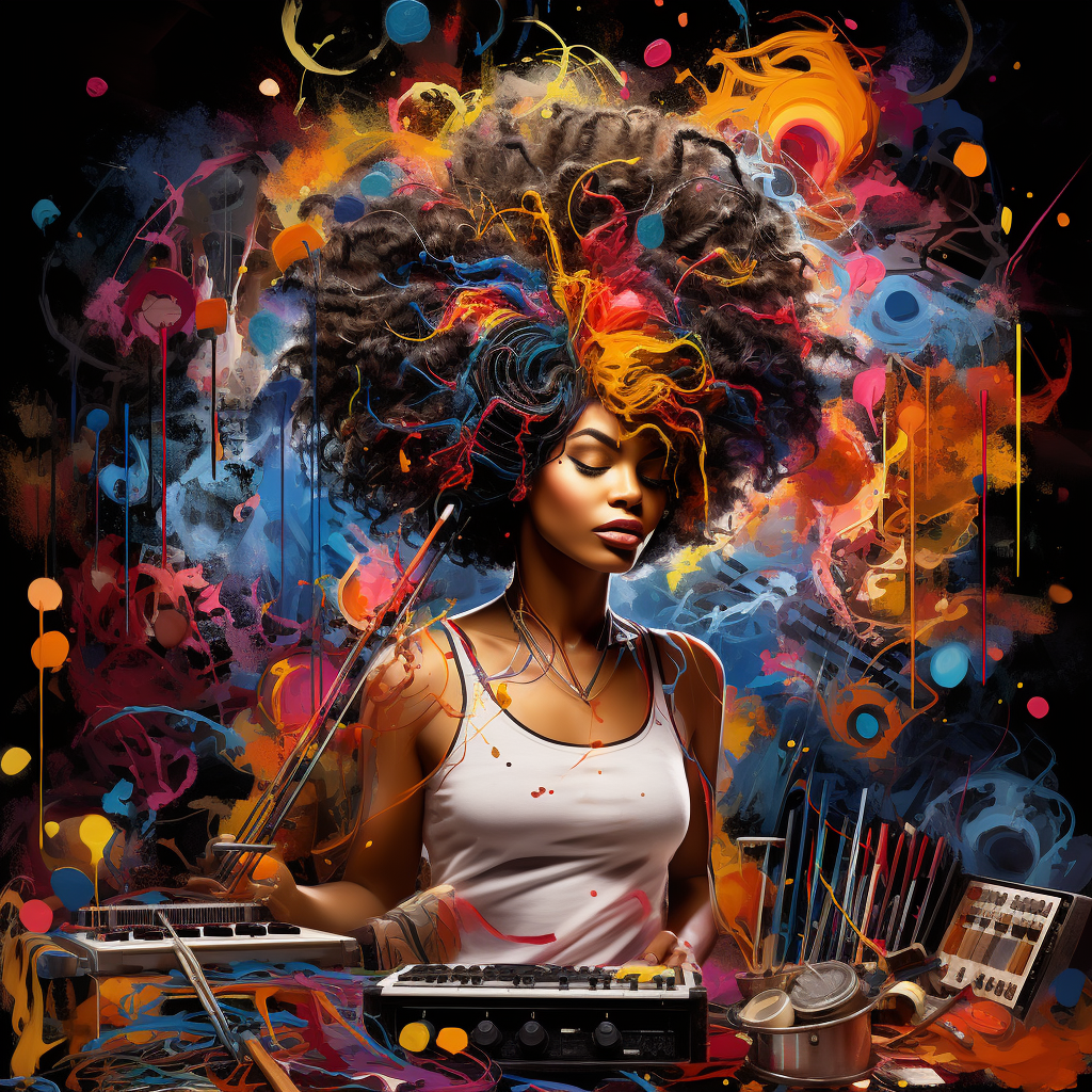 Black woman muse surrounded by artistic tools