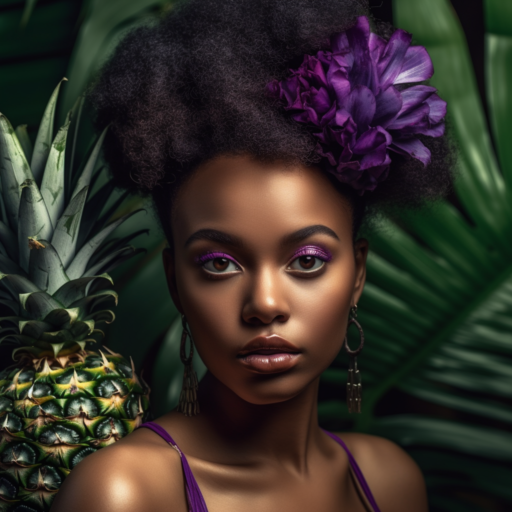 Black woman with pineapple leaves hair