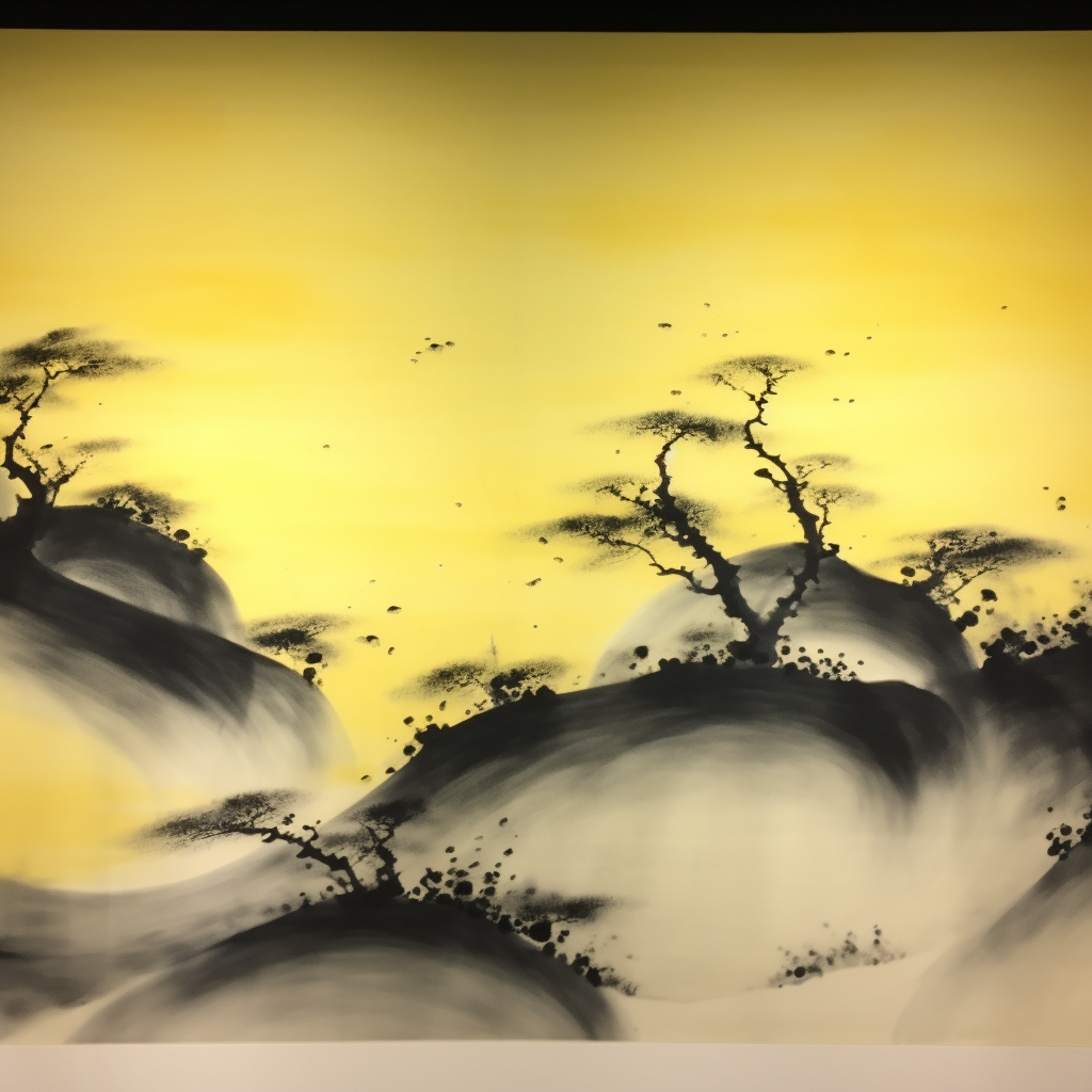 Beautiful black and yellow Sumi-e artwork