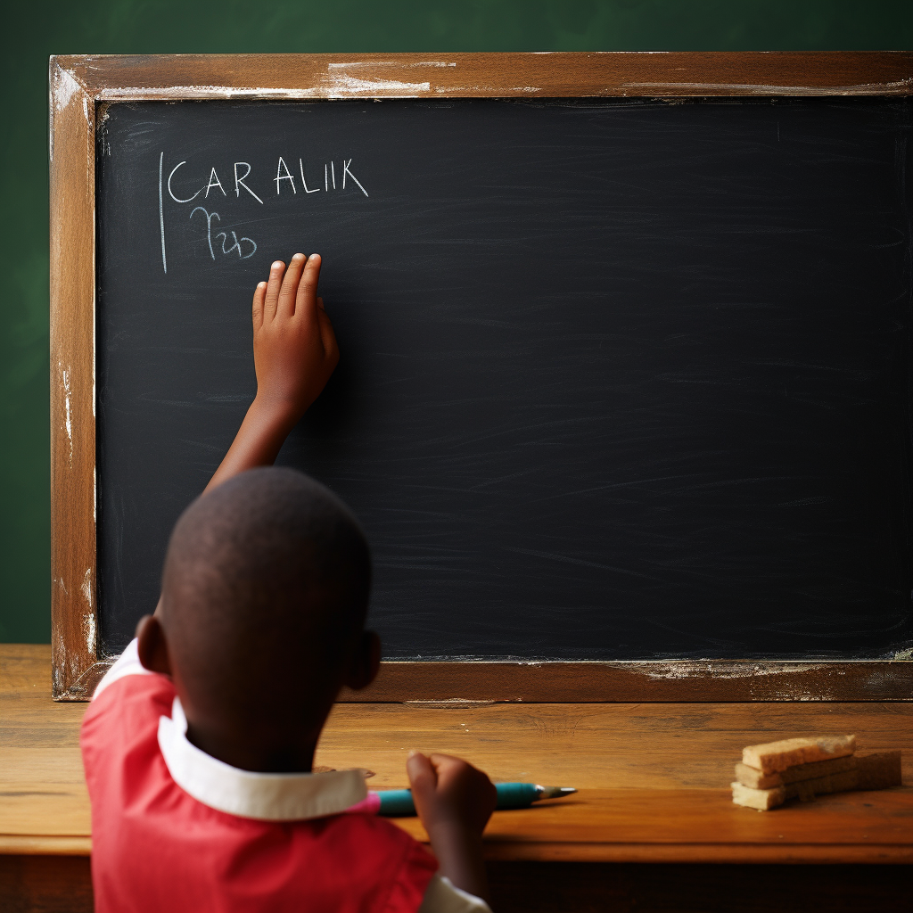 Black child writing on chalkboard