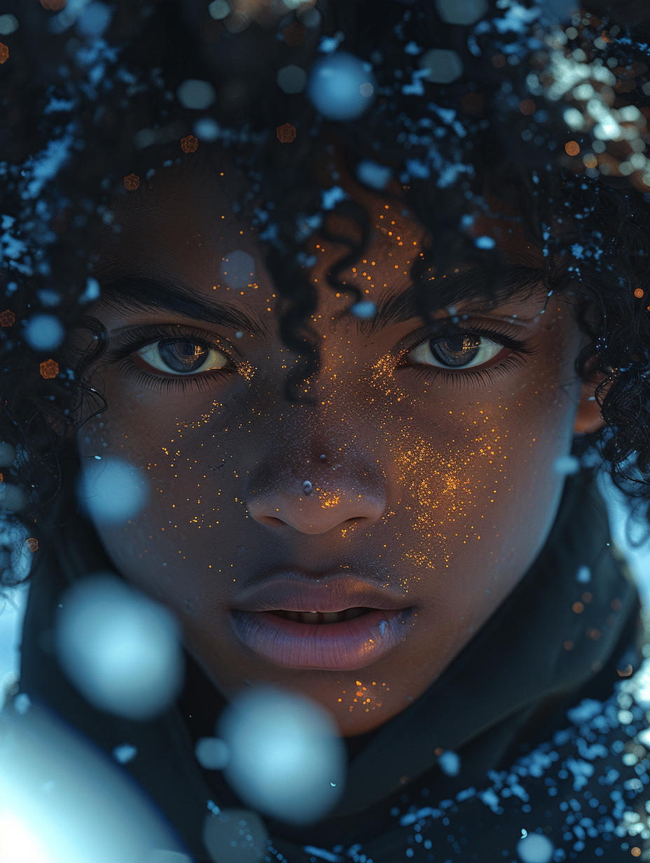 Black curly afro boy closeup