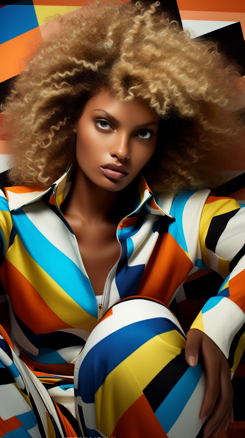 Colombian black model wearing Nike slides with abstract pattern