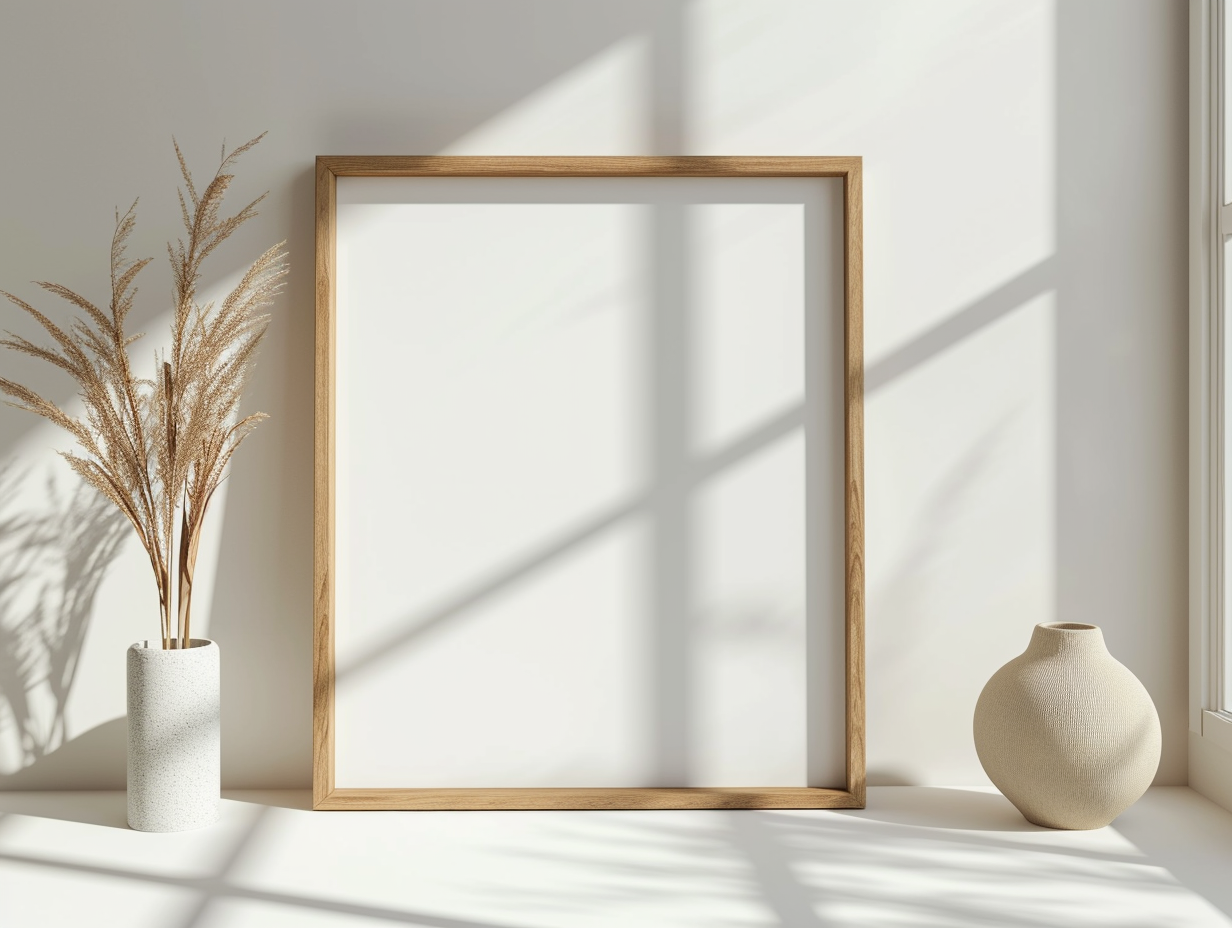 Blank Wooden Frame Mockup on White Background