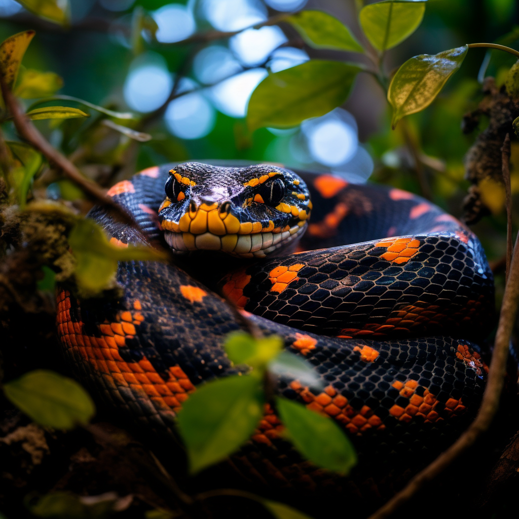 Beautiful Blck-Orange Fire Anaconda in Amazonas