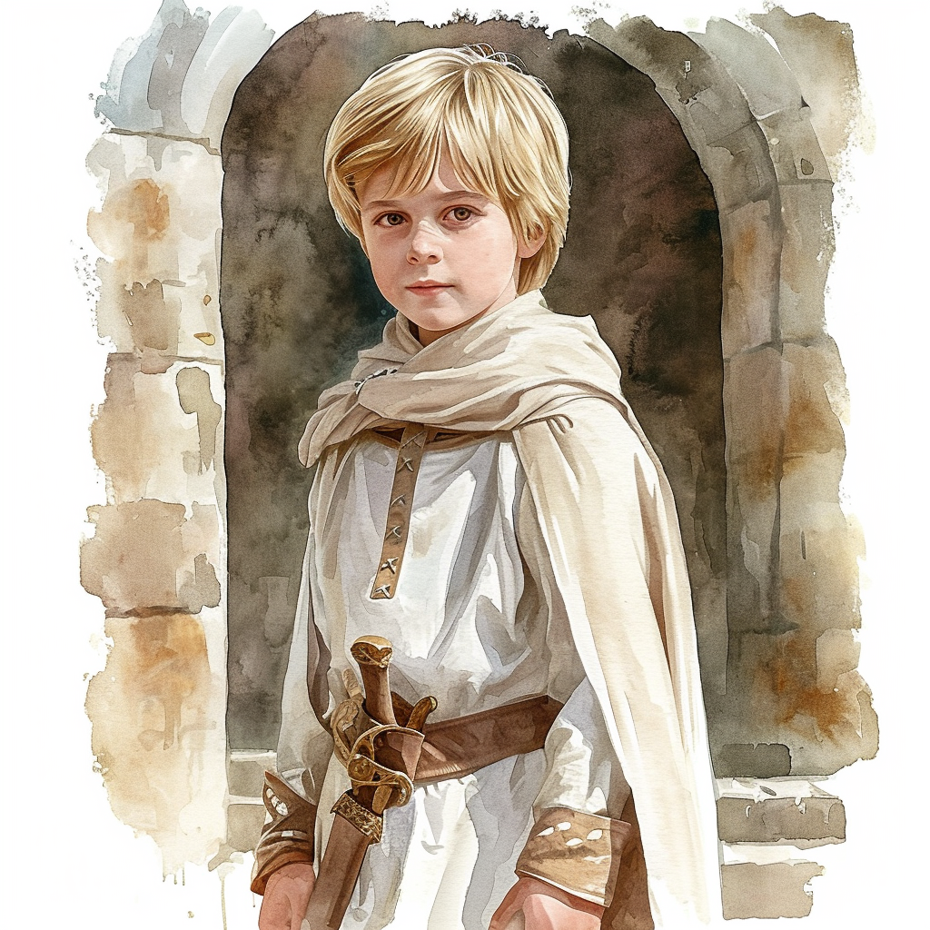 Young blond boy in medieval robes