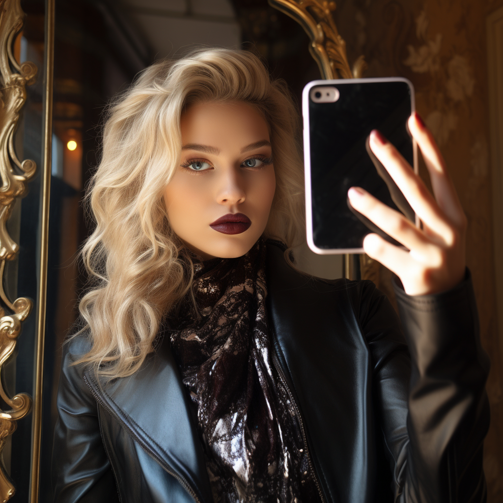 Stylish blond model taking a selfie