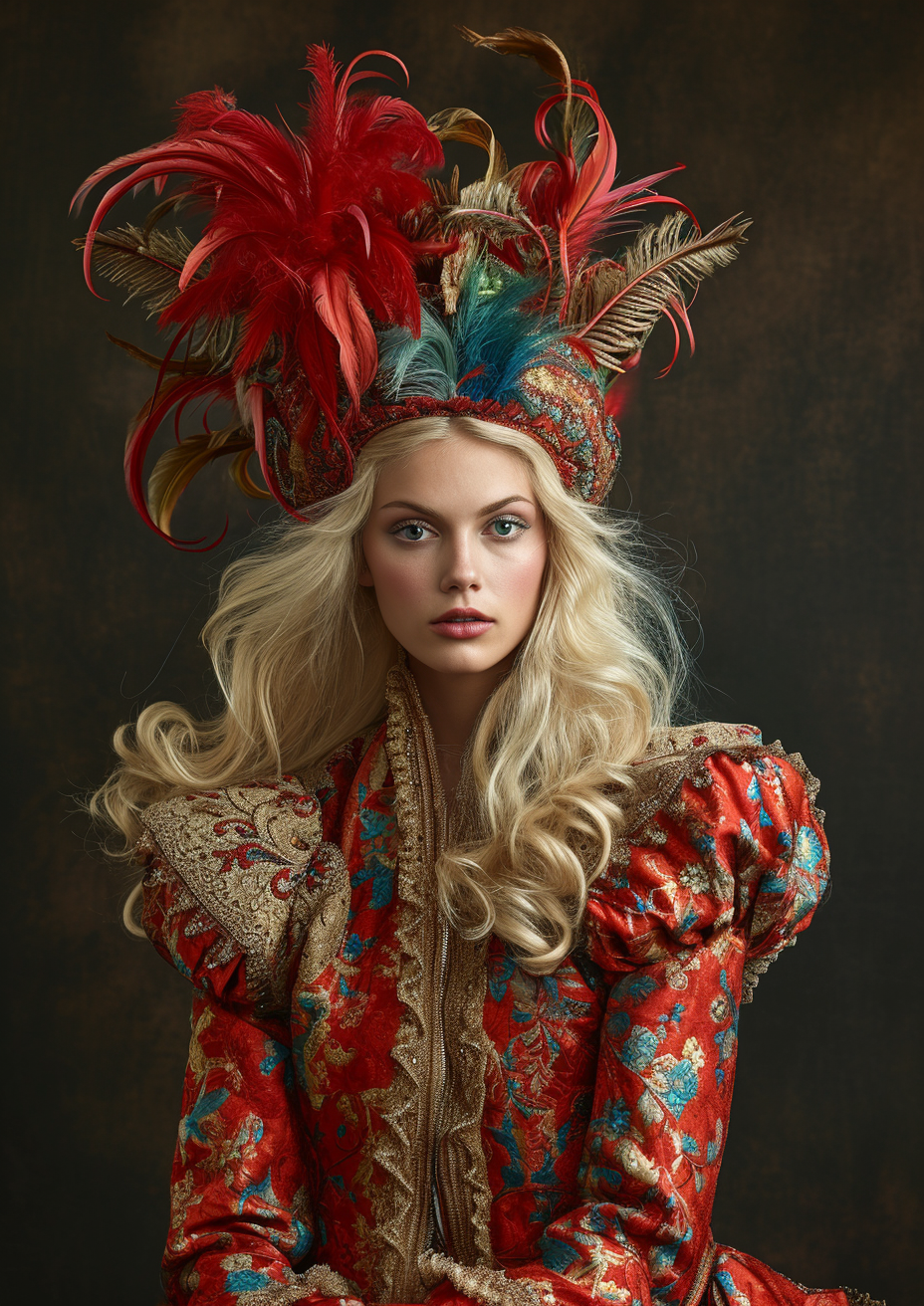 Blonde Haired Woman in Extravagant Clothes