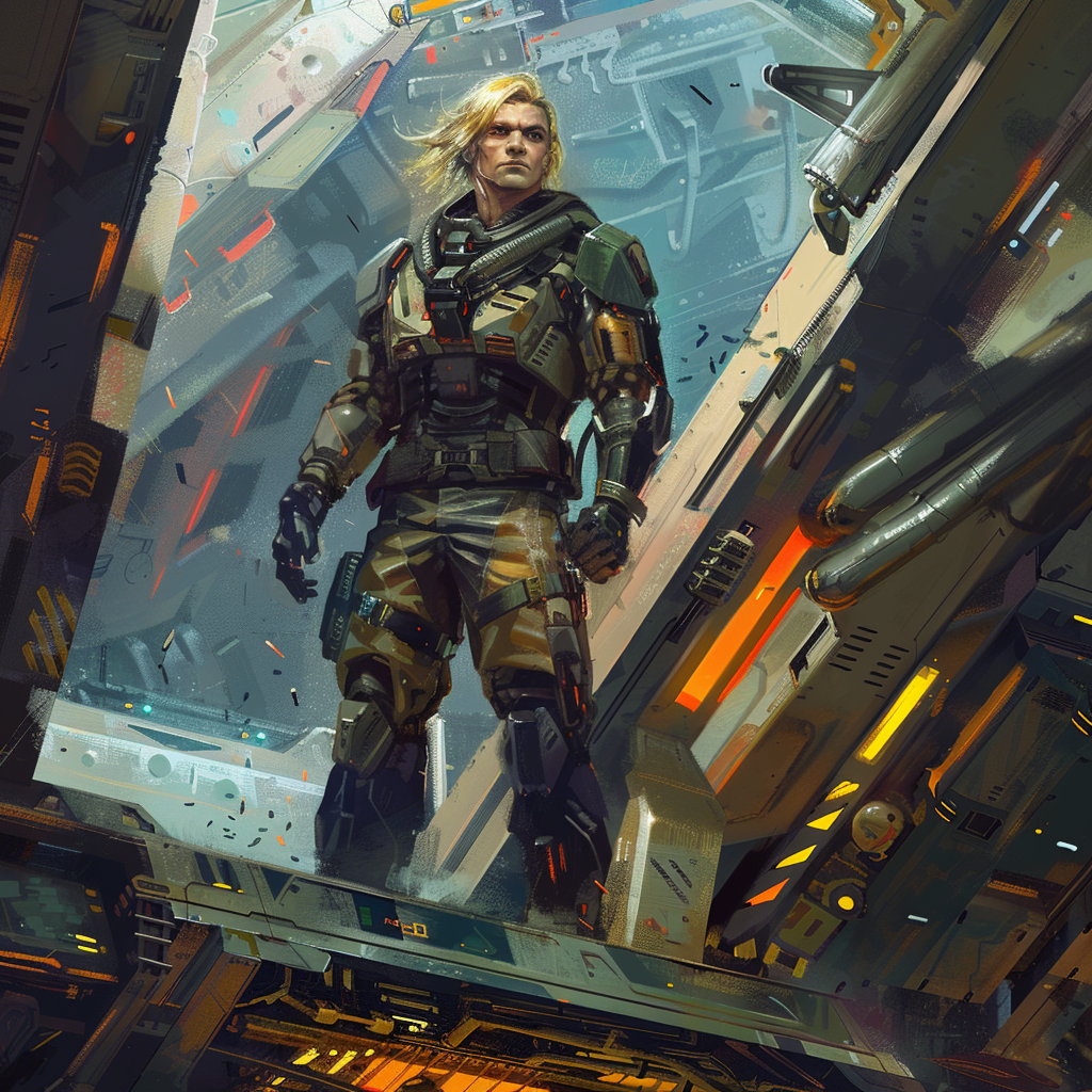 Blonde Military Commander Spaceship Painting