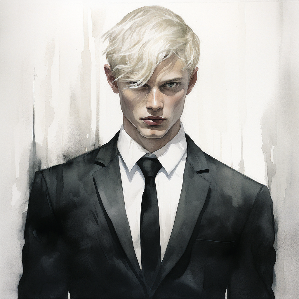 Slender muscular blonde man watercolor