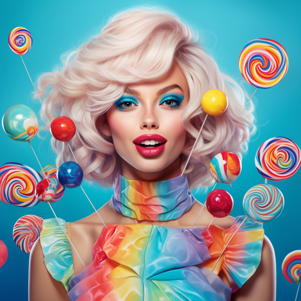 Smiling blonde woman with lollipops in hair