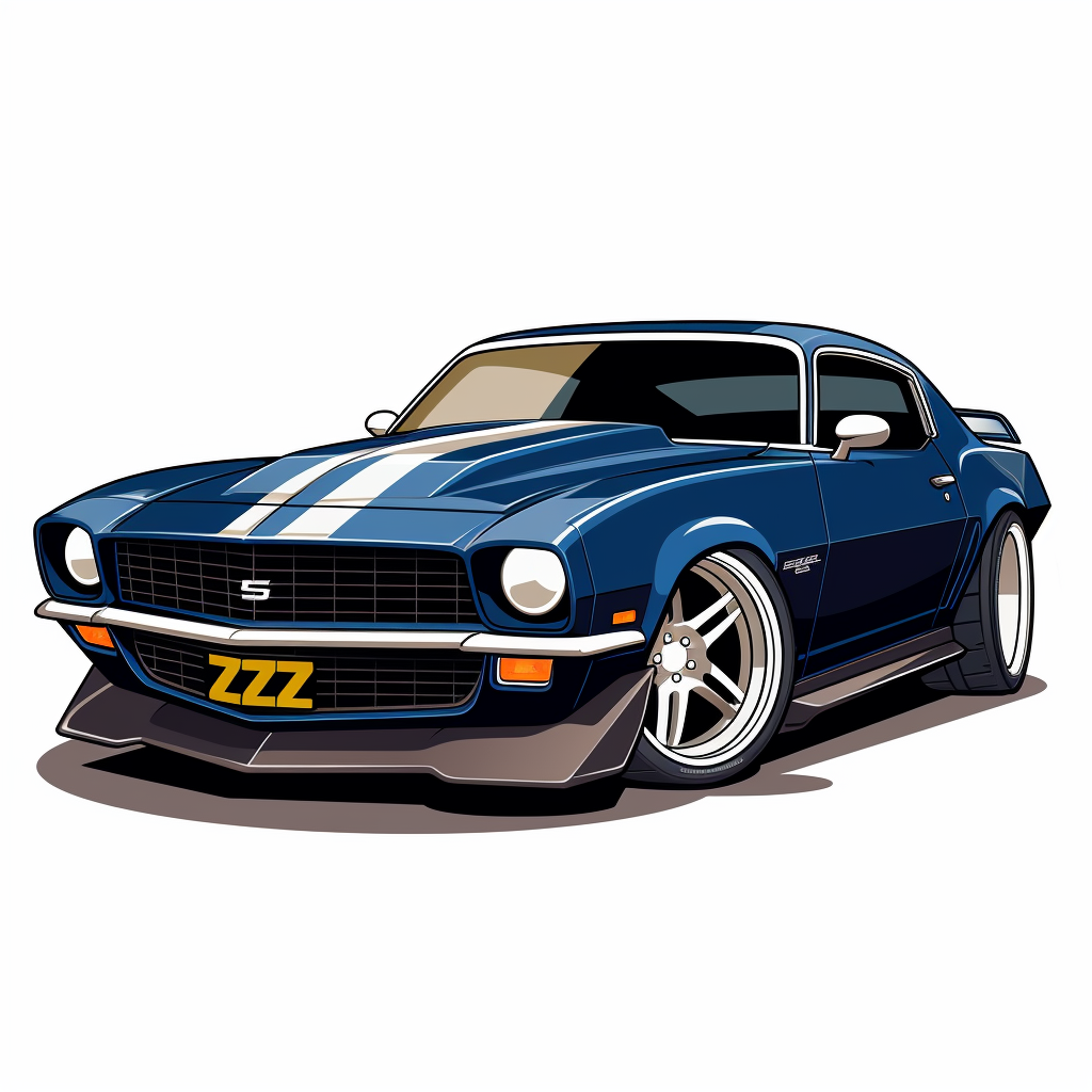 Dark Blue Camaro Z28 Cartoon Logo