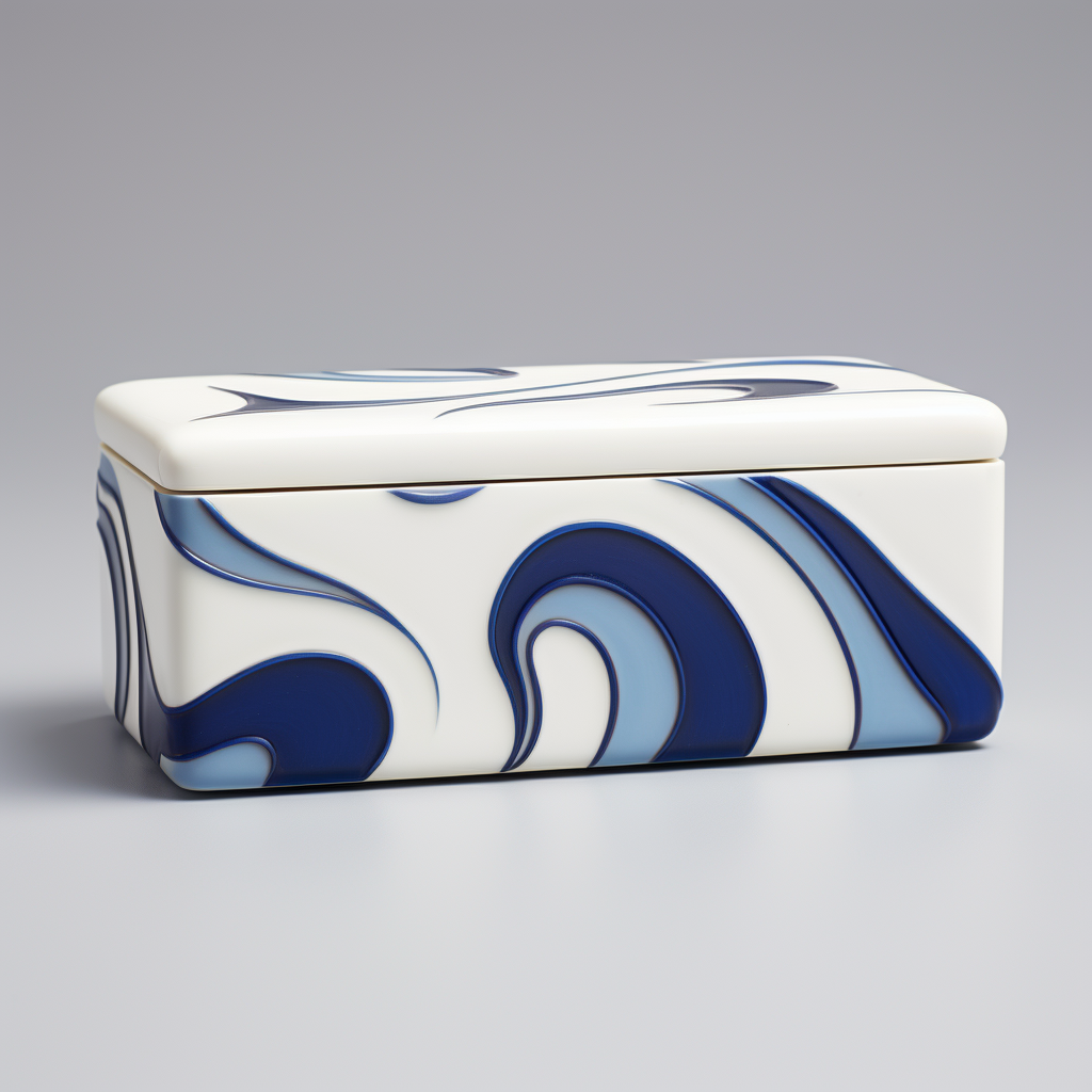 White box with blue curved line