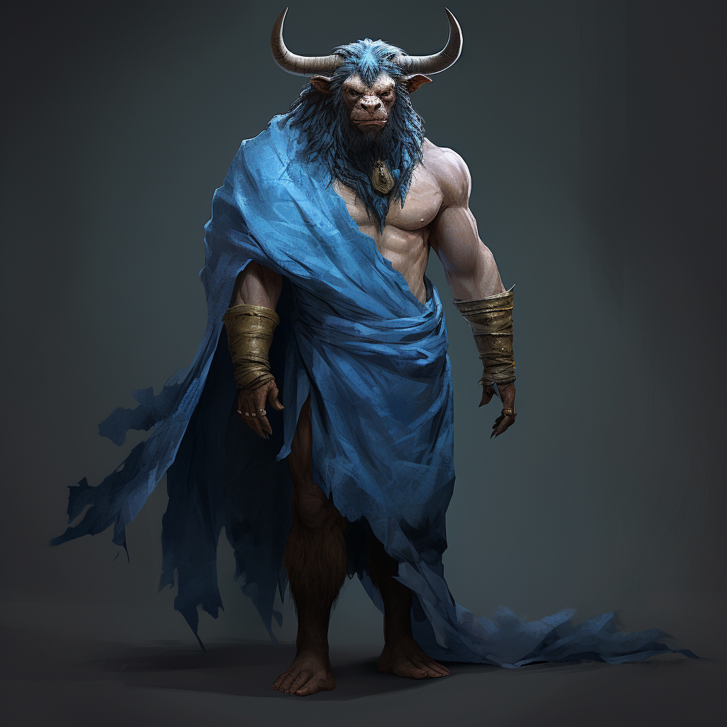 Male minotaur in blue habit