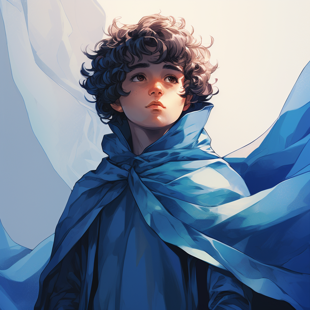 Blue manga character cape