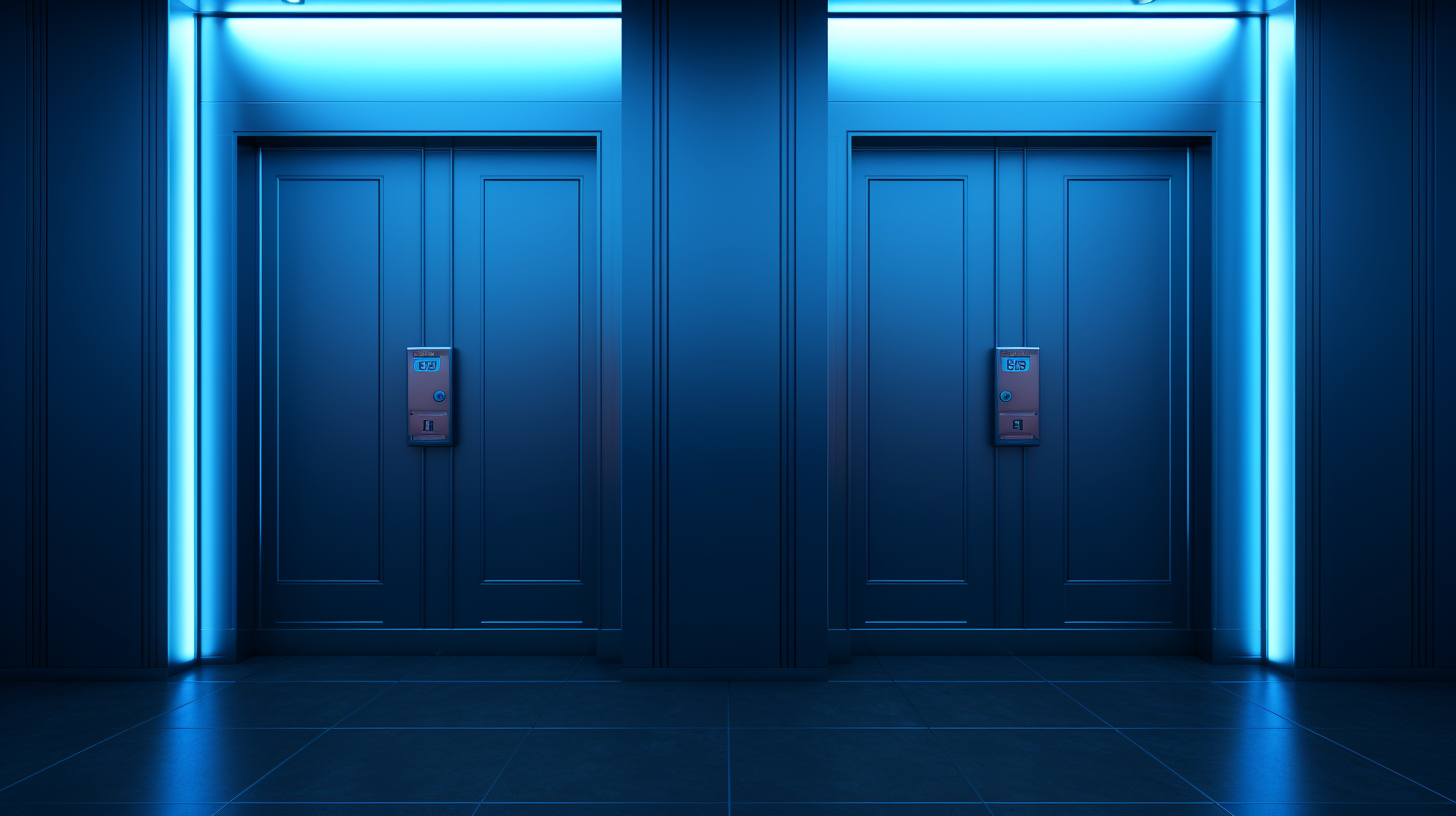 Realistic blue minimalistic elevator doors