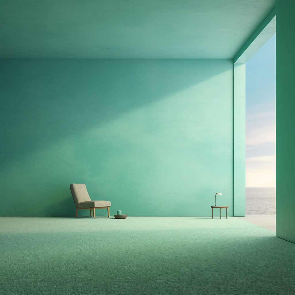 Blue sky wallpaper room with green carpet