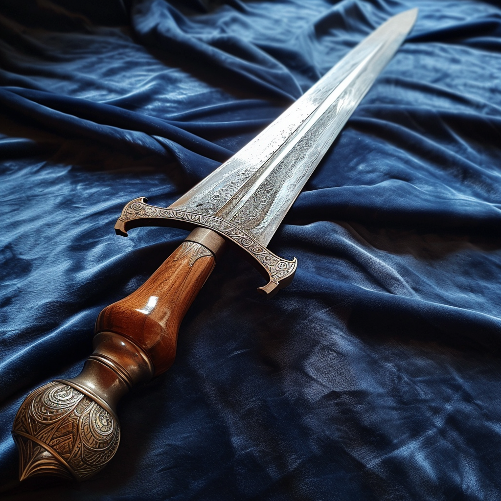 Beautifully designed blue velvet xiphos sword