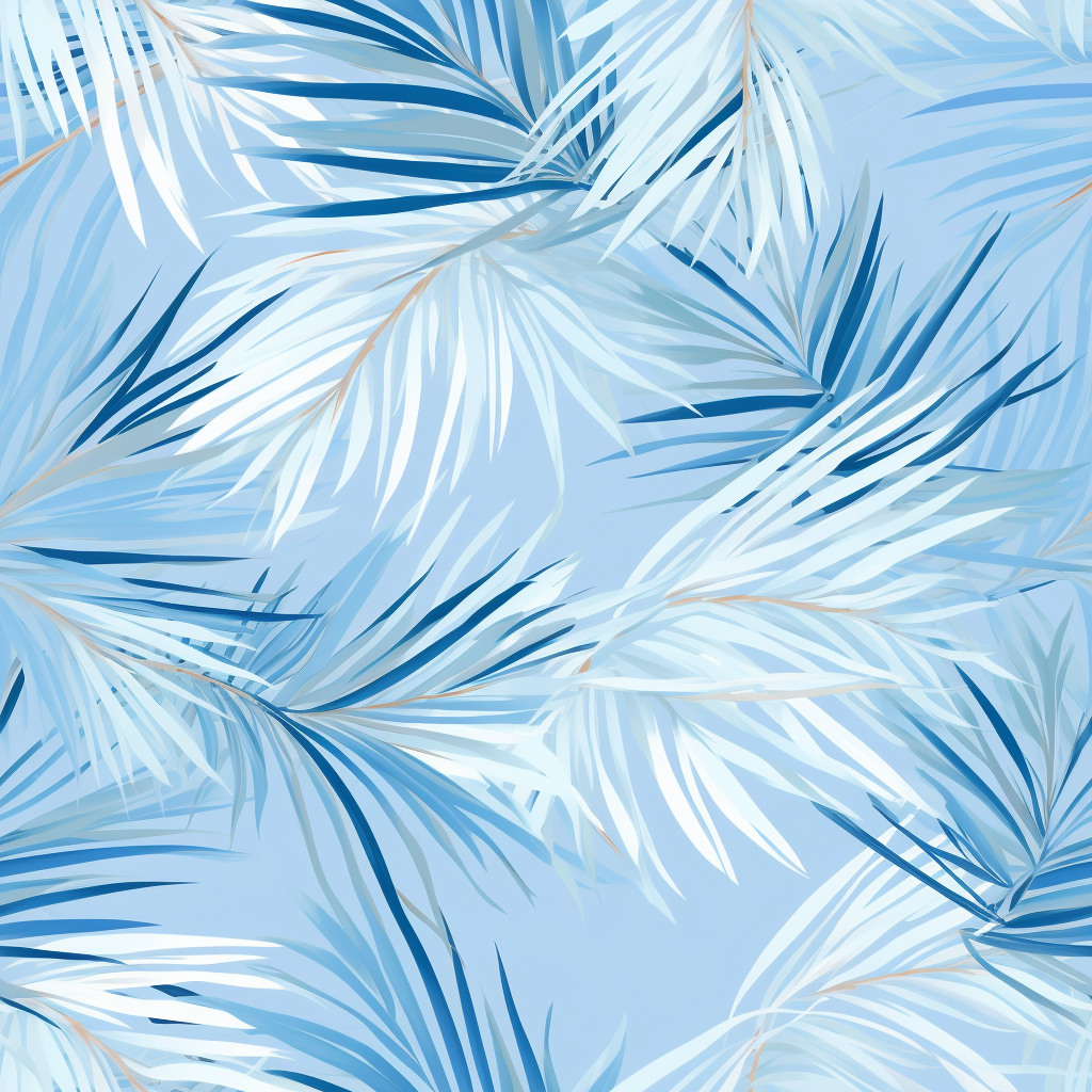 Blue coconut leaf patterns on pastel blue background