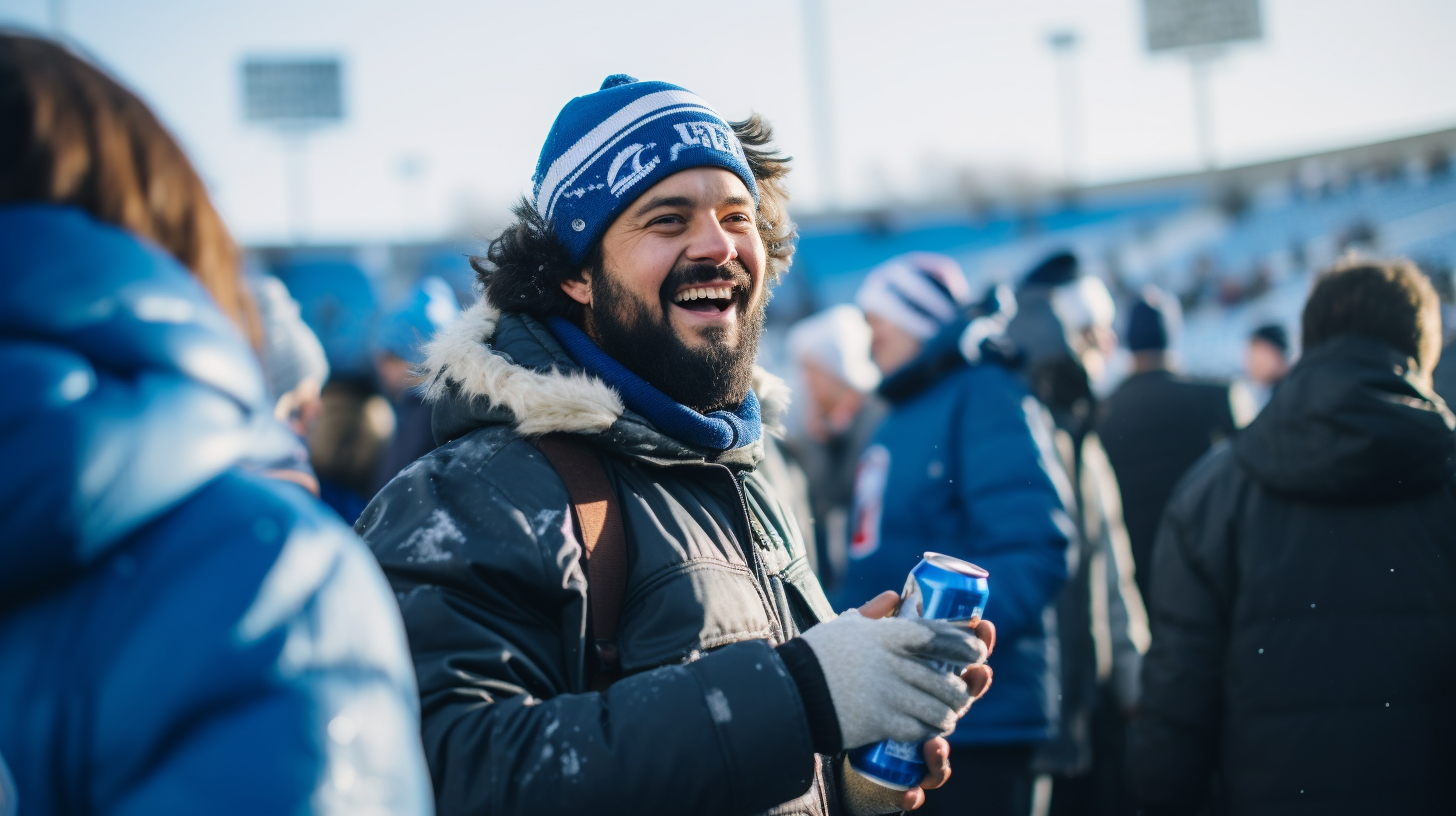 Man enjoying blue cola at tailgate party