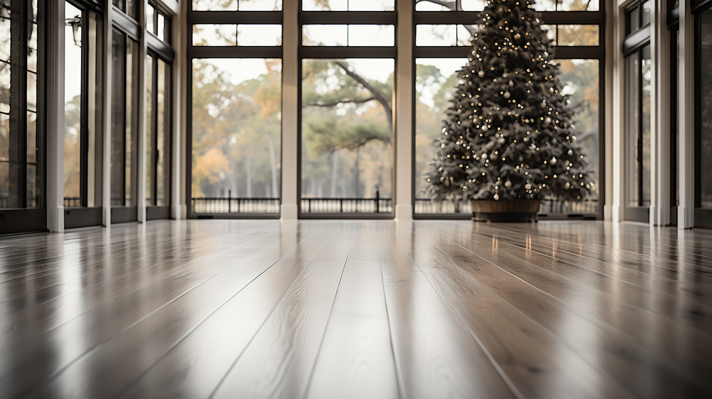 Blurred Christmas Tree on Wood Floors