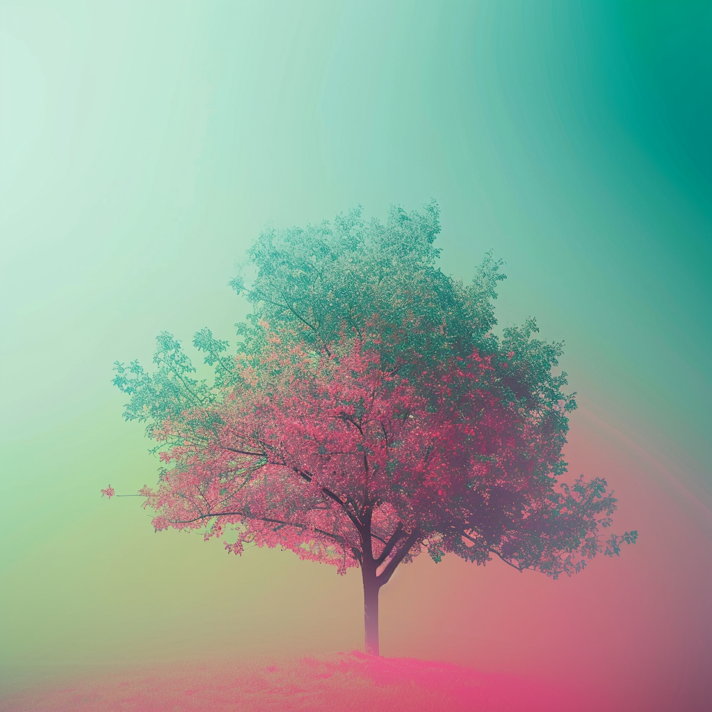 Colorful tree on blurred gradient background