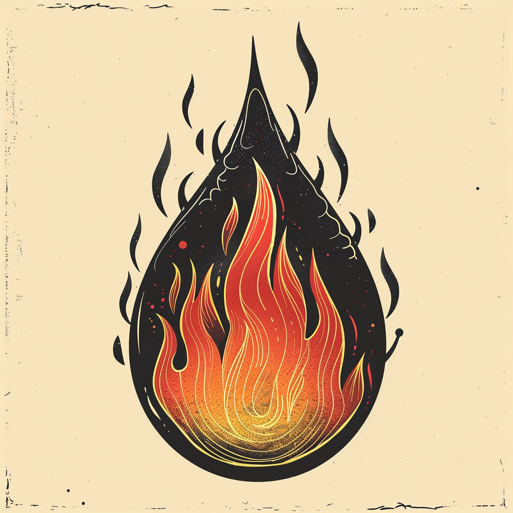 Bonfire symbol in teardrop shape emblem