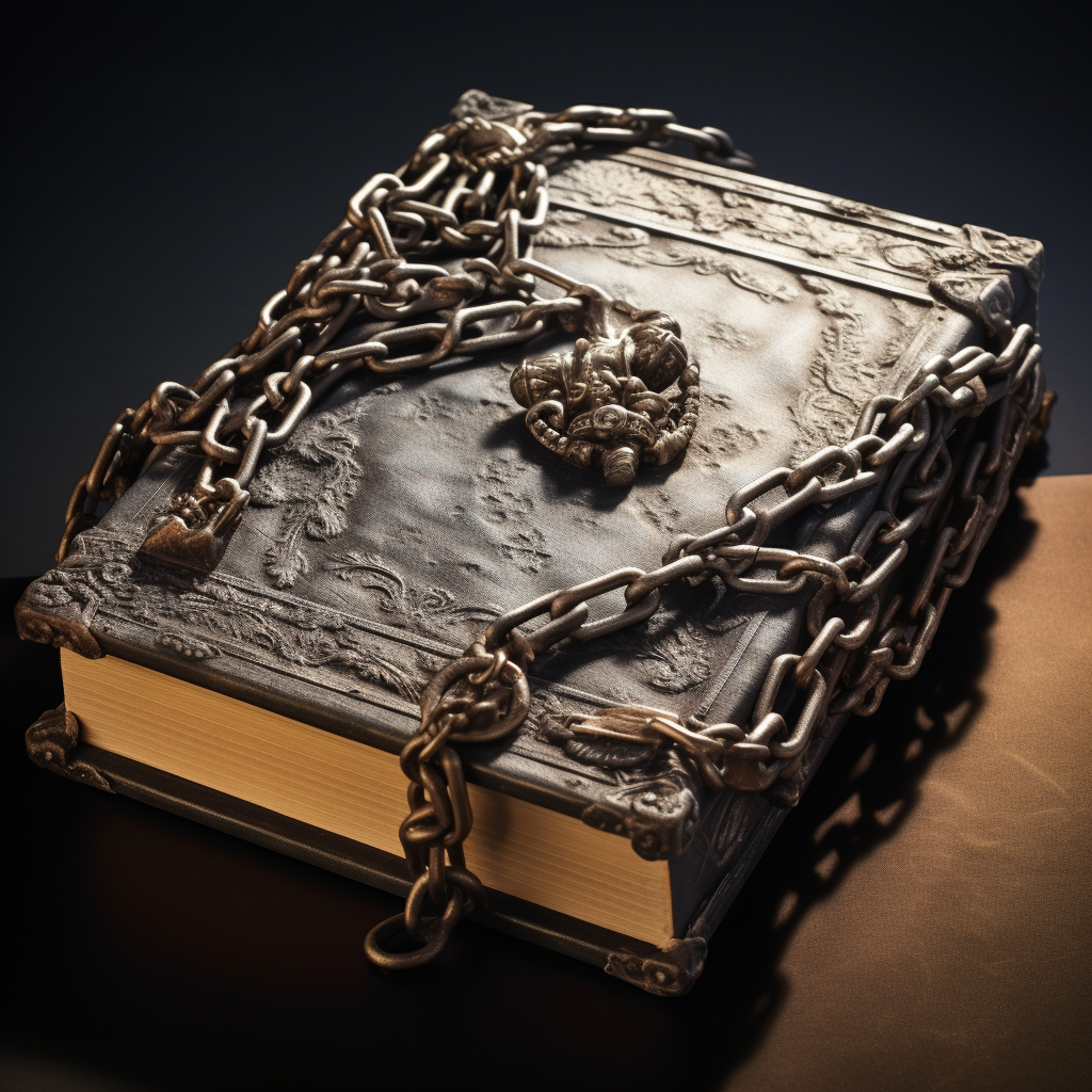 Rustic book sealed with steel chains