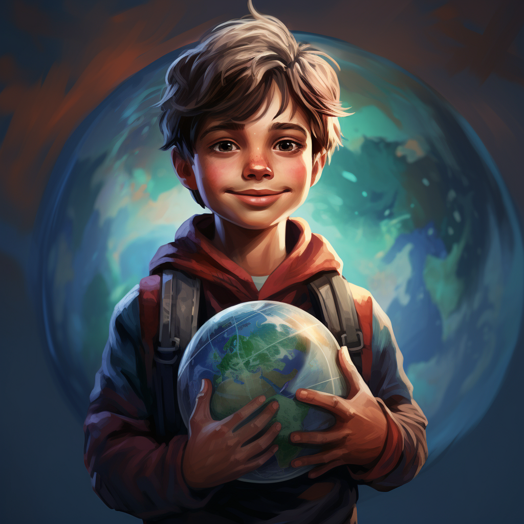 Boy holding globe like Captain Planet