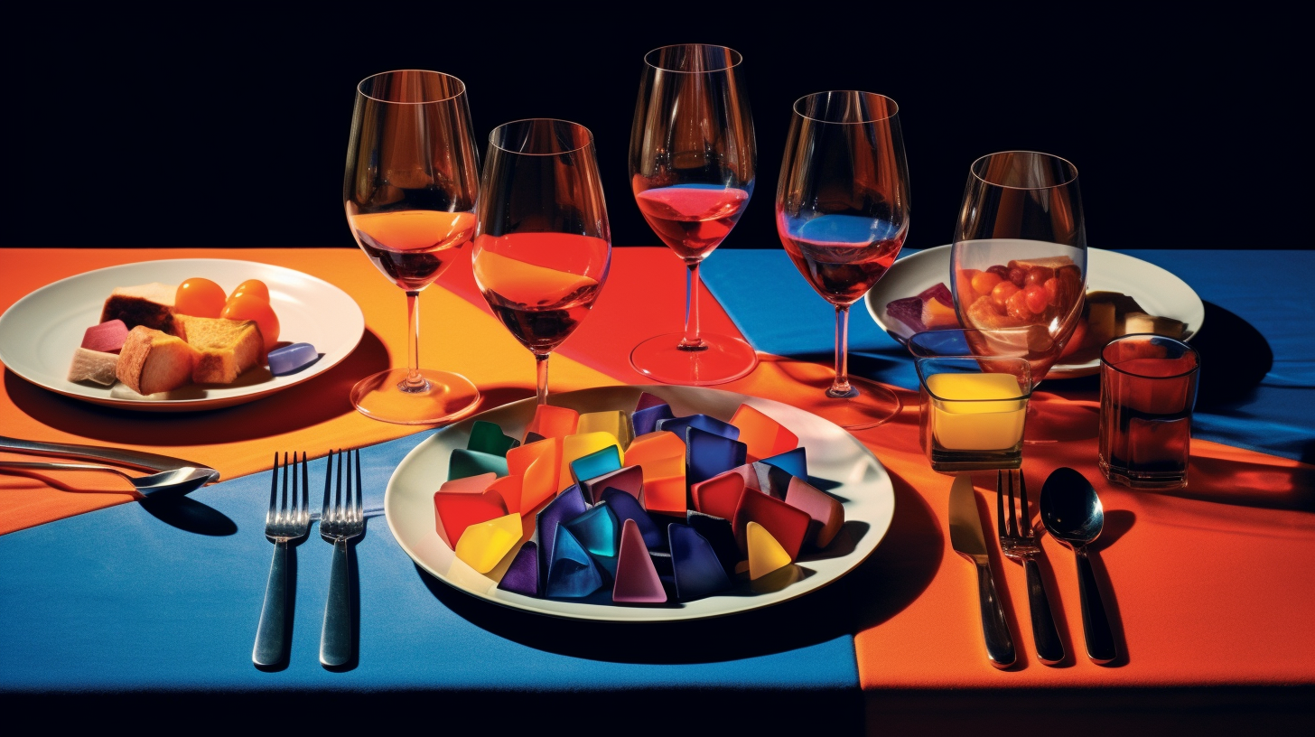 Table setting with fresh brain and cubistic cutlery