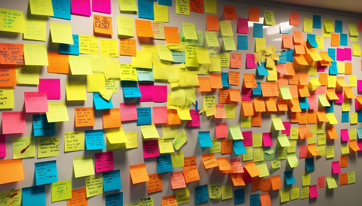 Post-it notes from tech brainstorming