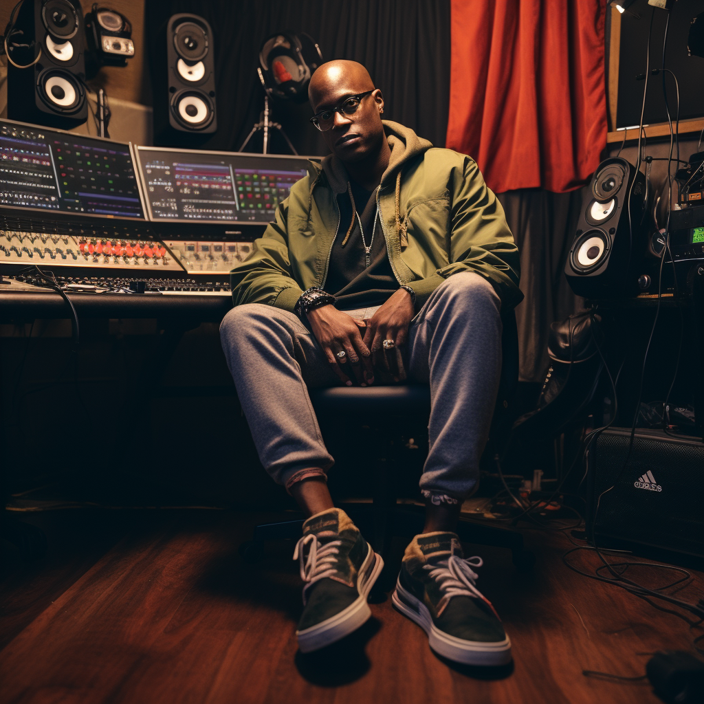 Brian Babylon wearing Travis Scott x Air Jordan 6 Retro in music studio