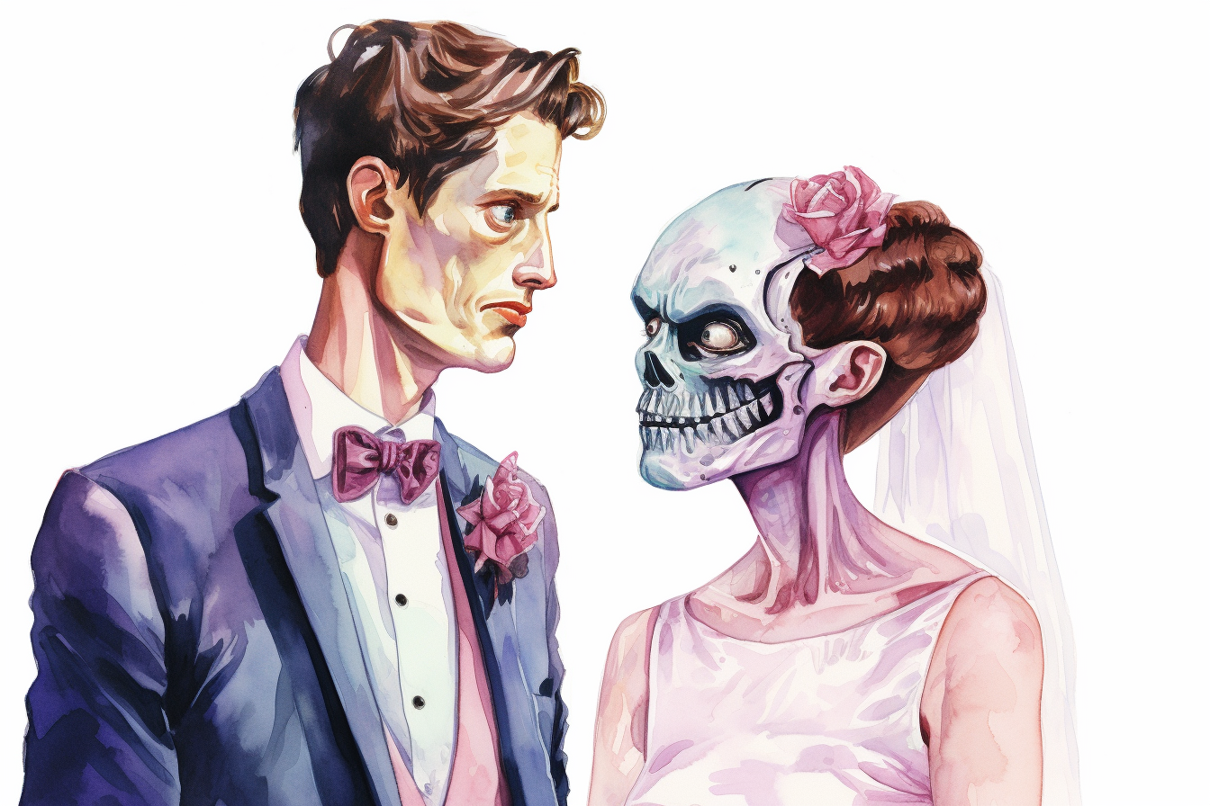 Drawing of bridegroom with ugly bride