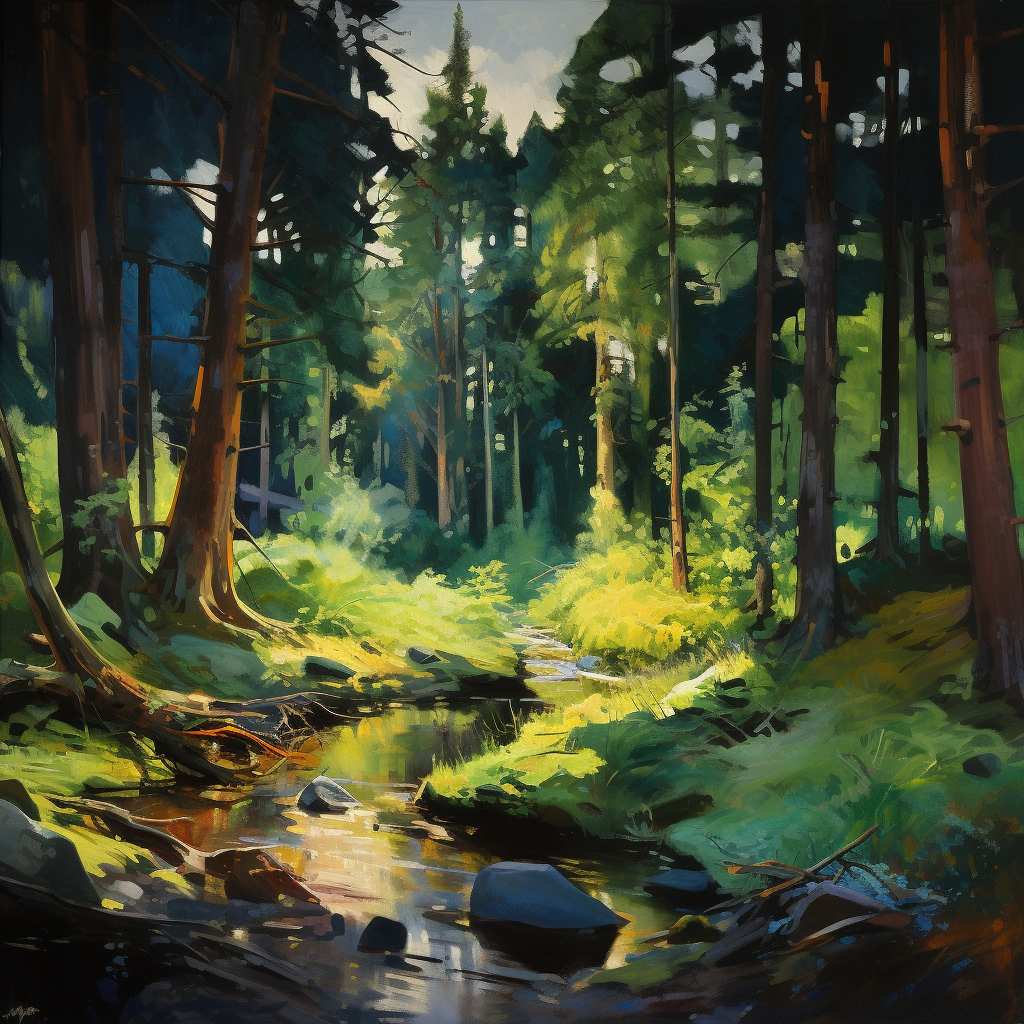 Stunning forest painting in George Bellows style