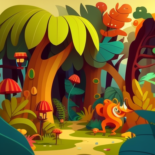 Bright and funny jungle cartoon illustration