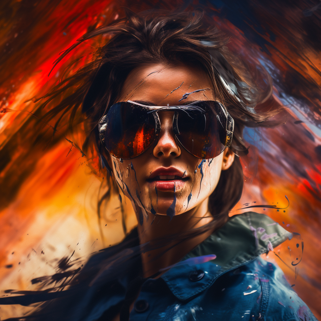 Girl in Aviator Glasses surrounded by Paint Splashes