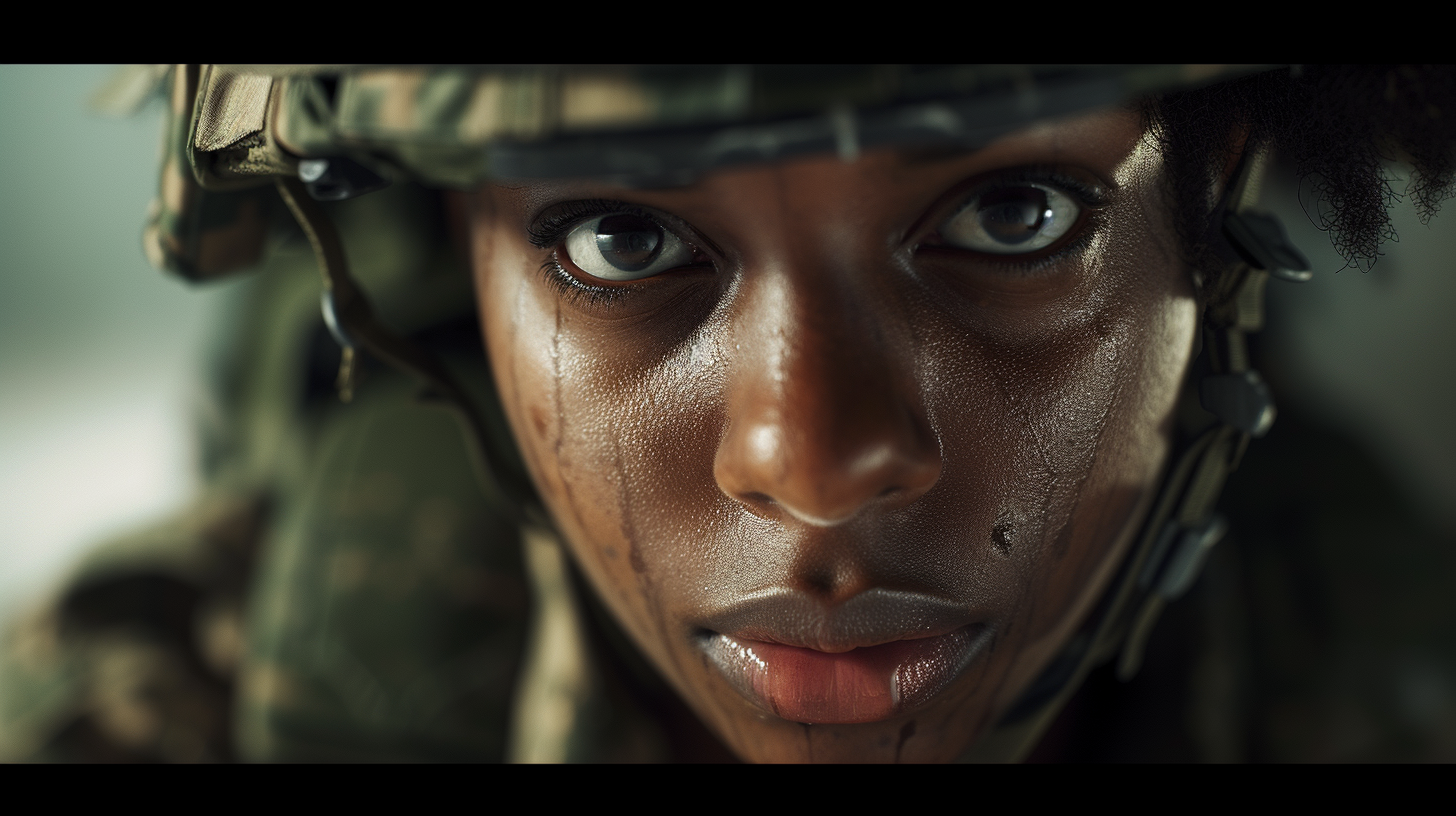 Close up of a British black female soldier