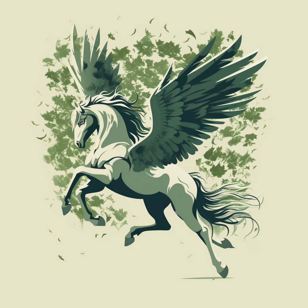 Silhouette of Broken-up Pegasus Surrounded by Green Leaves and Vines