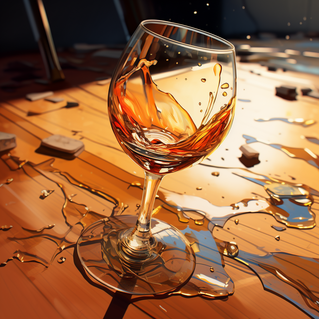 Beautiful Digital Painting of Broken Wine Glass on Floor