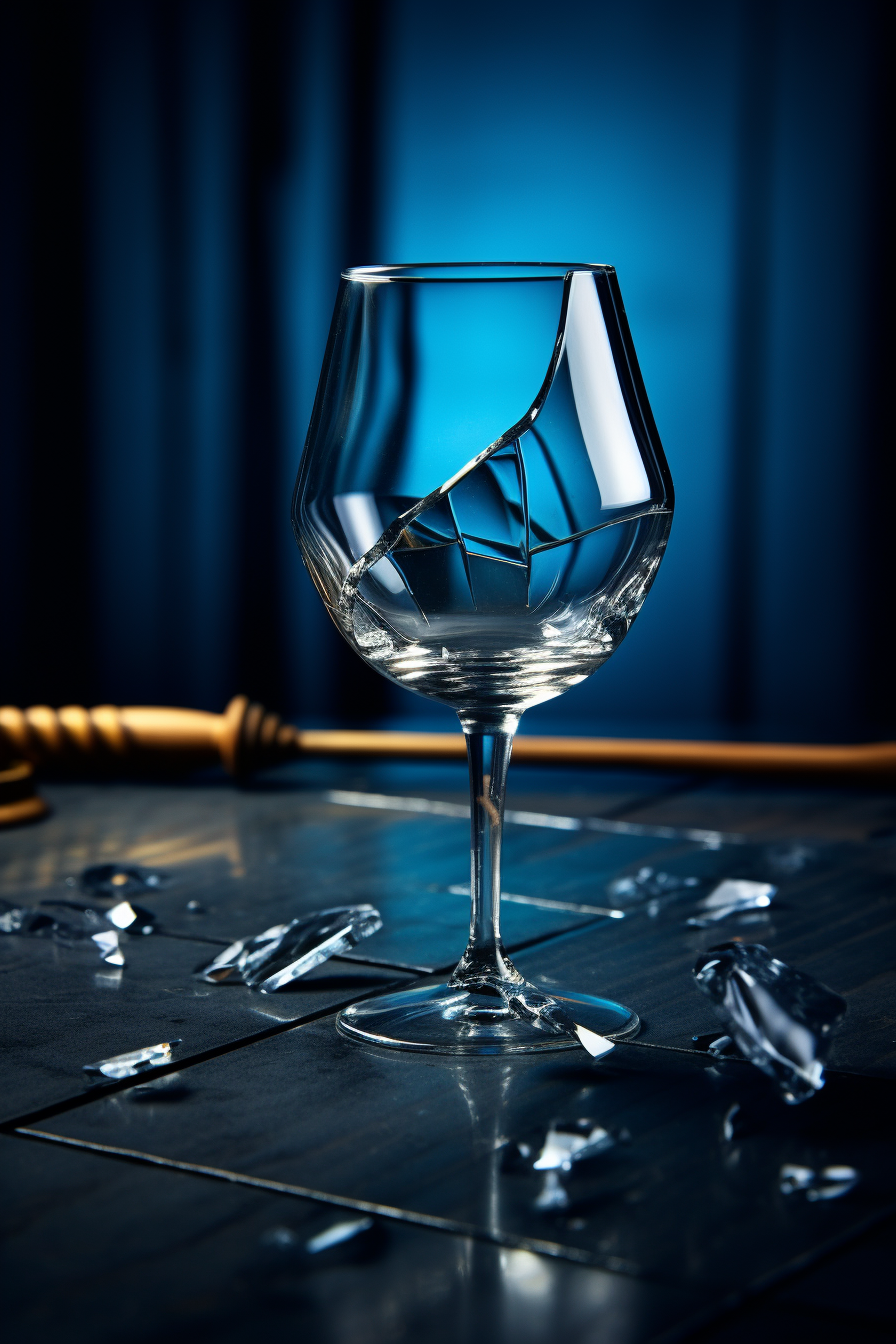 breathtaking broken wine glass on table