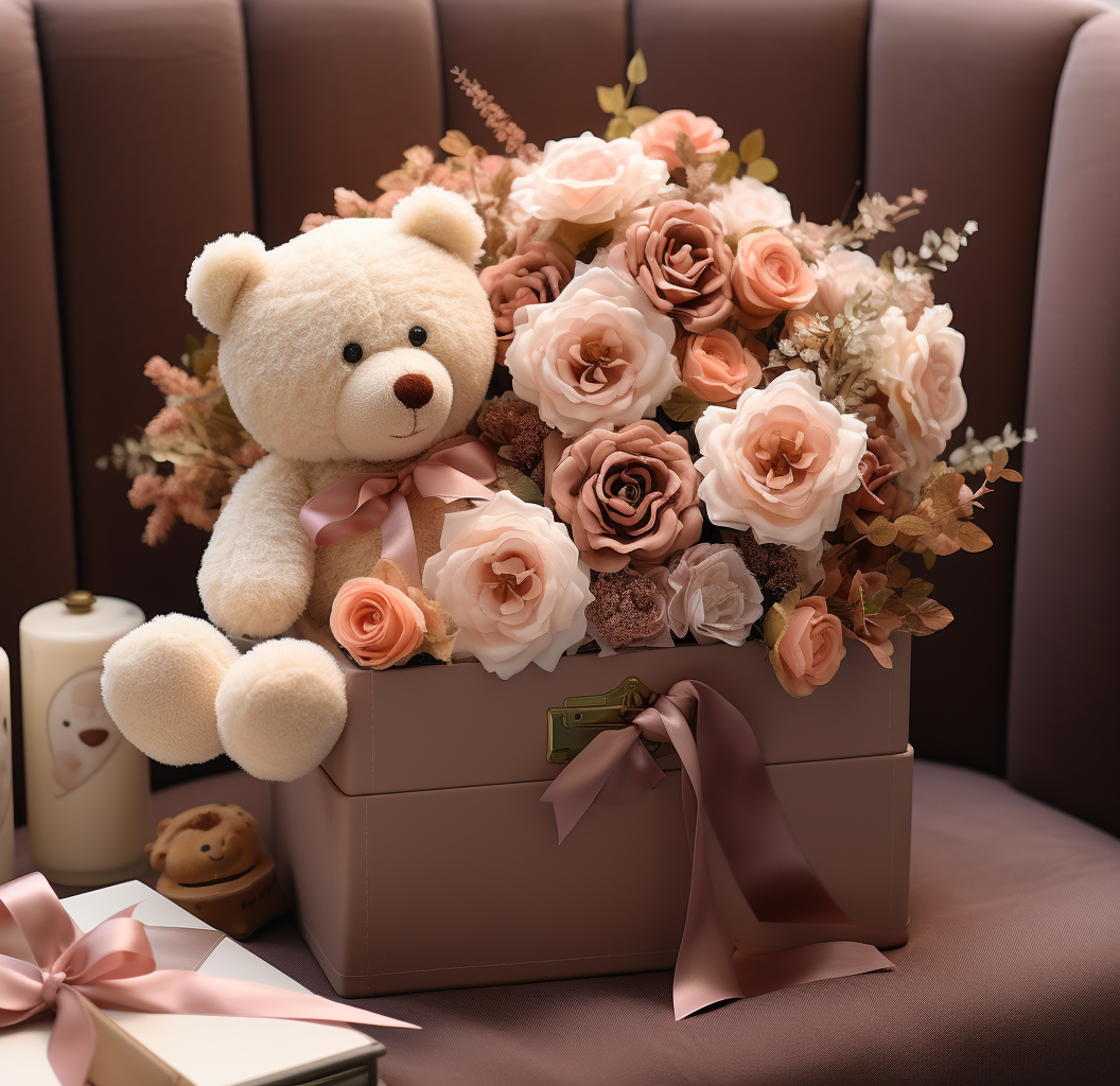 Teddy Bear in Flower Basket