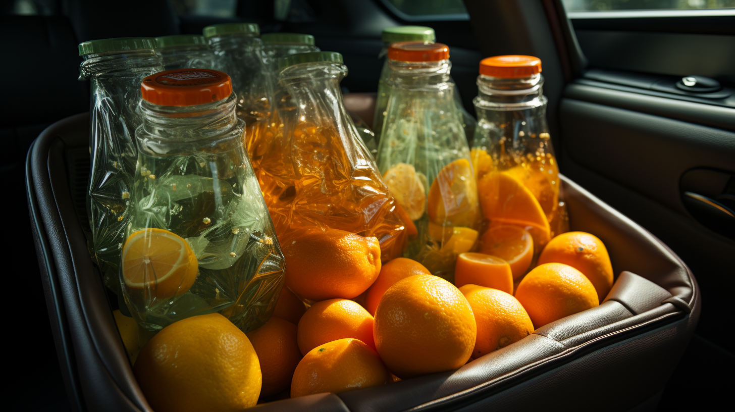 Shopping bag with vegetable oil bottles