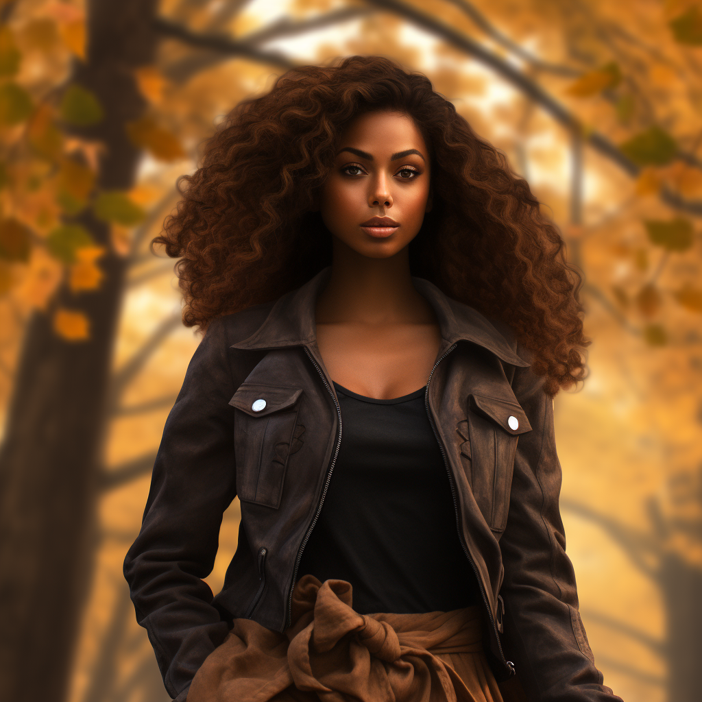 Young Woman with Curly Hair Smiling in Park