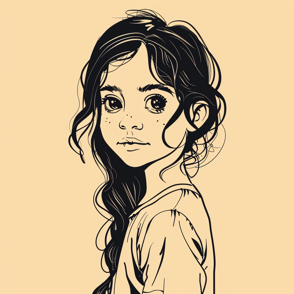 Brunette girl outline drawing art